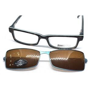 REVOLUTION EYEWEAR REV762 49-16-135 TEAL BROWN POLARIZED CLIP SUNGLASSES